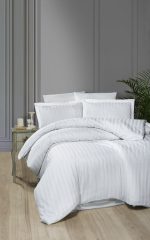 First Choice Спално бельо „Broad Line White“ Памучен сатен – 100% памук – 6 части – за спалня