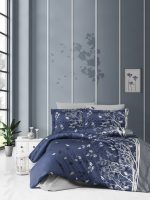First Choice Спално бельо „Living Navy Blue“ Памучен сатен – 6 части – за спалня