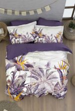 First Choice Спално бельо „Palm Garden Purple“ памучен сатен – 100% памук – 6 части – за спалня