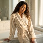 Özdilek унисекс халат с кърпа, кремав релефен - Image 2