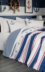 Cotton Box Спално бельо „Brine Ekru“ Maritime Ranforce – 100% памук – 4 части – за спалня