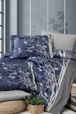 First Choice Спално бельо „Living Navy Blue“ Памучен сатен – 6 части – за спалня - Image 2