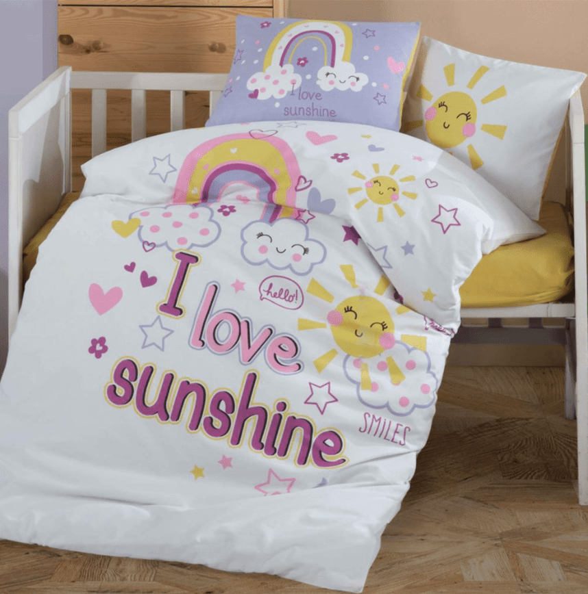 wp_id_23423_1776198176518 Clasy Бебешко спално бельо „Sun Love Sarı“ – 100% памук – 4 части – за бебешко легло - Image 1