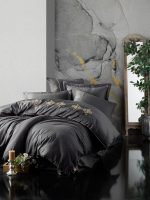 Cotton Box Спално бельо „King Antrasit“ Brode Saten – 100% памук сатен – 6 части – за спалня