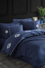 Спално бельо -Hobby - Памук Сатен с бродерия „Elegant Olimpos-Navy Blue“ - 6 части – за спалня
