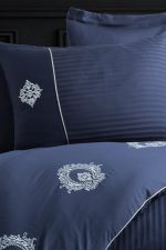 Спално бельо -Hobby - Памук Сатен с бродерия „Elegant Olimpos-Navy Blue“ - 6 части – за спалня - Image 2