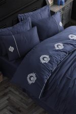 Спално бельо -Hobby - Памук Сатен с бродерия „Elegant Olimpos-Navy Blue“ - 6 части – за спалня - Image 4