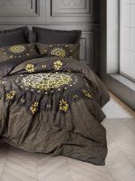 Cotton Box Спално бельо „Togay Antrasit“ Palace Saten – 100% памук сатен 300TC – 6 части – за спалня