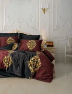 Cotton Box Спално бельо „Ebren Antrasit“ Palace Saten – 100% памук сатен 300TC – 6 части – за спалня
