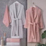 Семеен комплект халати Hobby Line – 100% памук – 6 части – Розово / Сиво