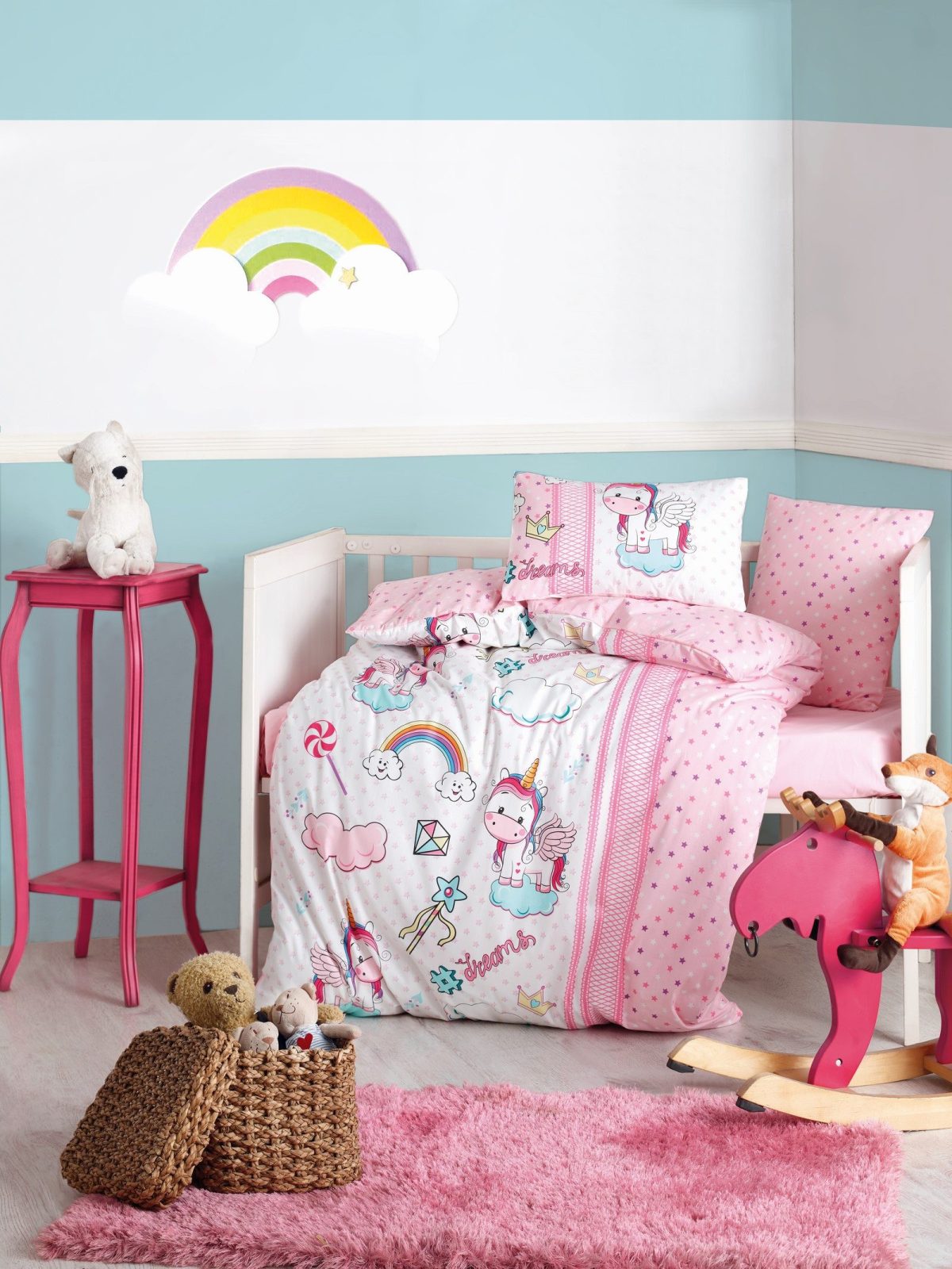 wp_id_31098_1776198280952 Cotton Box Бебешко спално бельо „Unicorn Pembe“ Bebek Ranforce – 100% памук – 4 части – за бебешко легло - Image 1
