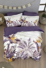 First Choice Спално бельо „Palm Garden Purple“ 3D Satin – 100% памук – 4 части – за единично легло