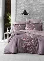 First Choice Спално бельо „Evan Lilac“ Сатен – 100% памук –  7 части – за спалня с два плика