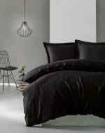 Cotton Box  Сатенено спално бельо „Elegant Black“ – 100% памук сатен – 3 части – за единично легло