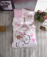 Clasy Спално бельо „Paris Love V1 Pembe“ Ranforce – 100% памук – 3 части – единичен комплект