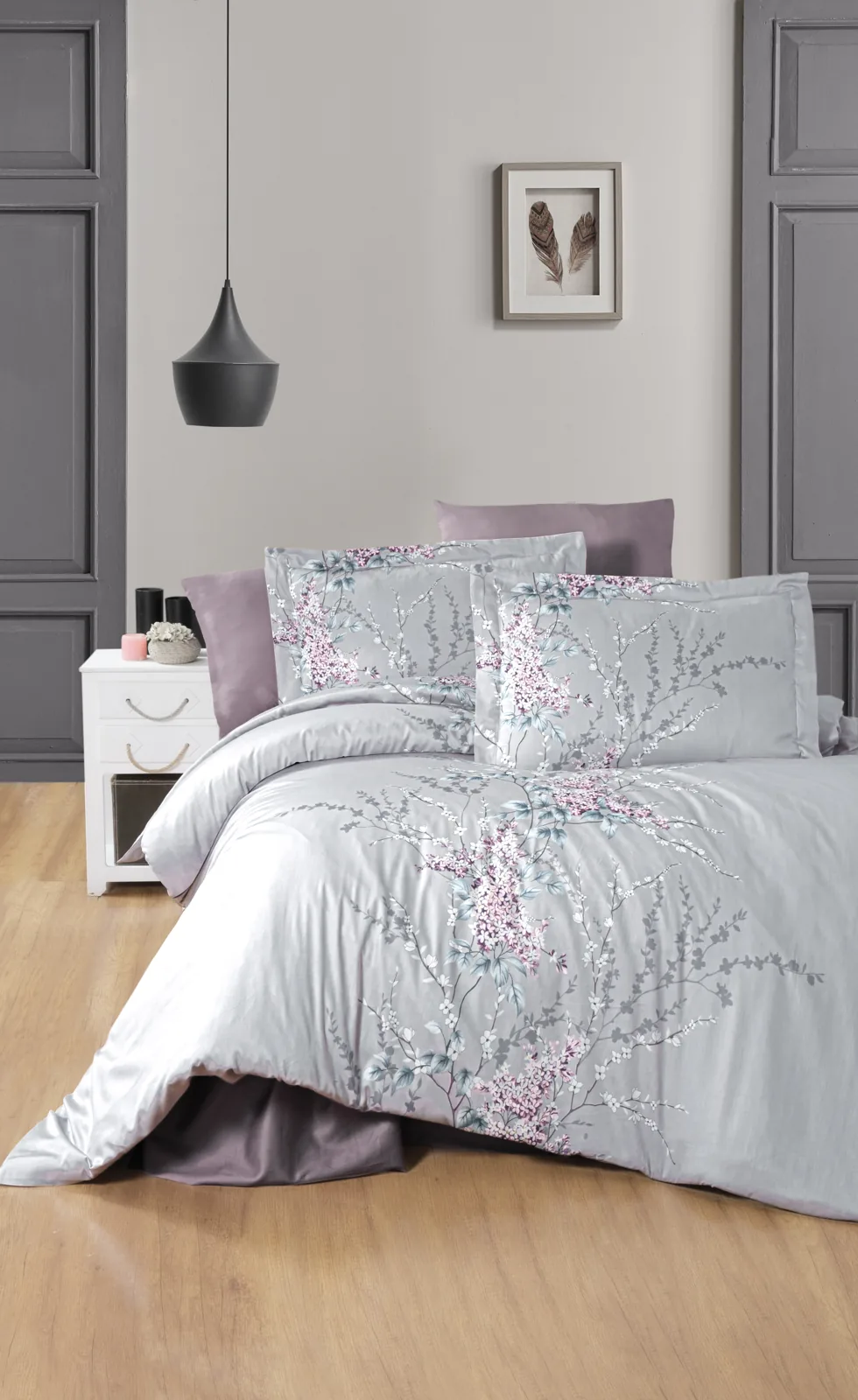prod_0f8882f1-98e1-4d8d-b75d-6442c84cda54 First Choice Спално бельо „Wisteria Lilac“ Сатен – 100% памук – 7 части – за спалня с два плика - Image 1