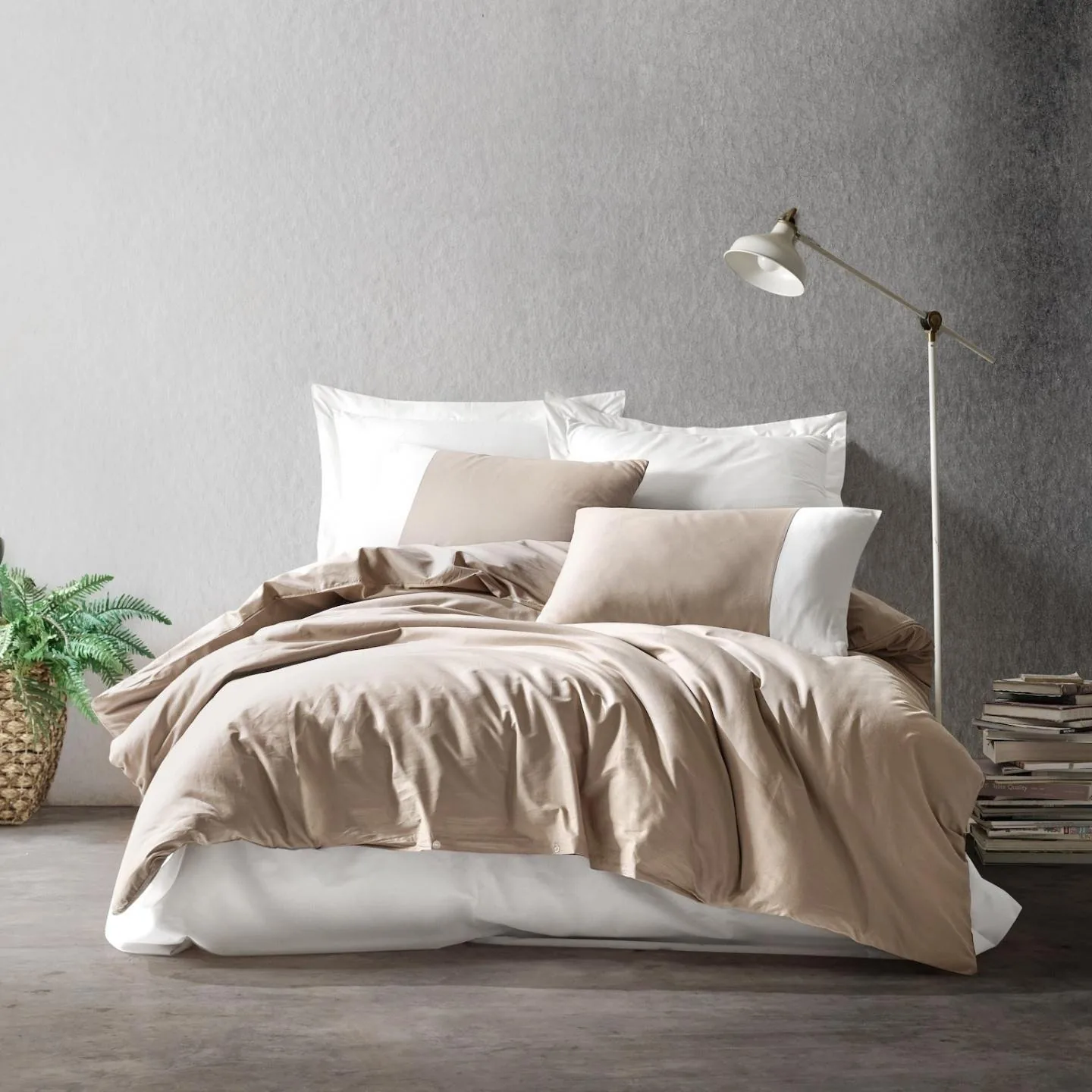 prod_125d8241-b0ed-4e8e-a06b-0c96c74b5f82 Cotton Box PLAIN Vizon - Krem – Комплект спално бельо от 100% памук ранфорс - Image 1
