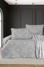 First Choice Montela Gri – 6-слойно памучно муселиново покривало за спалня с калъфки
