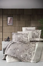 Спално бельо First Choice „Living Brown“ Сатен – 100% памук – 6 части за спалня