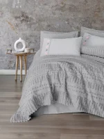 Cotton Box Покривало за легло със спално бельо „Siva Gri“ Limi – 100% памук ранфорс – 7 части