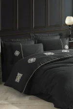 Hobby Premium Deluxe Спално бельо „Zeugma Black“ – 100% памук сатен – Страйп сатен –  6 части – за спалня