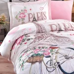 Clasy Спално бельо „Paris Love V1 Pembe“ Ranforce – 100% памук – 3 части – единичен комплект - Image 3