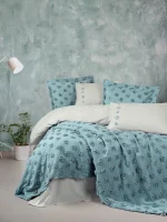 Cotton Box Покривало за легло със спално бельо „Aldo Mint“ Limi – 100% памук ранфорс – 7 части