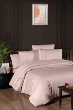 First Choice Спално бельо „New Trend Powder“ Памучен сатен Stripe – 100% памук – 220 TC – 6 части – за спалня с един плик