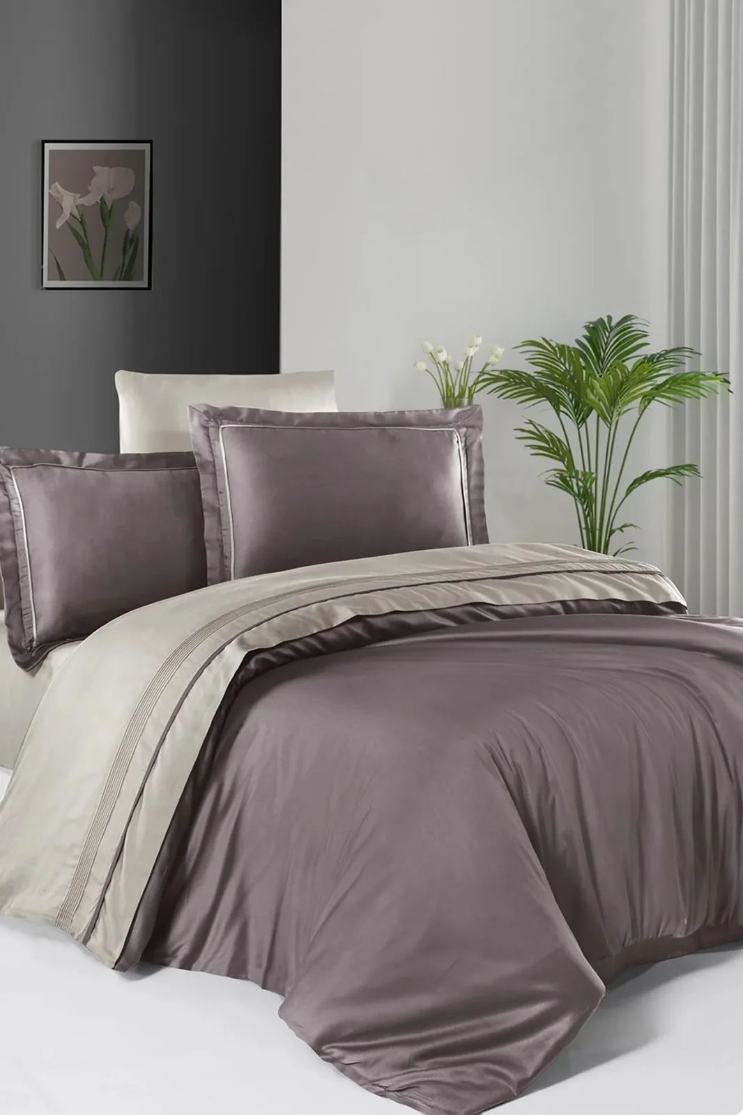prod_3909e1cc-e1d4-4901-907d-a177f370db78 First Choice Спално бельо „Serenity Lilac-Beige“ Deluxe сатен – 100% памук – 6 части – за спалня с един плик - Image 1
