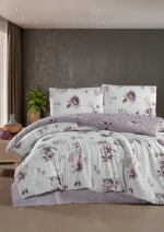 First Choice Homesko Eliza Violet – 100% памук 142 TC – Ranforce спален комплект 200x220 с чаршаф с ластик 160x200+35 см