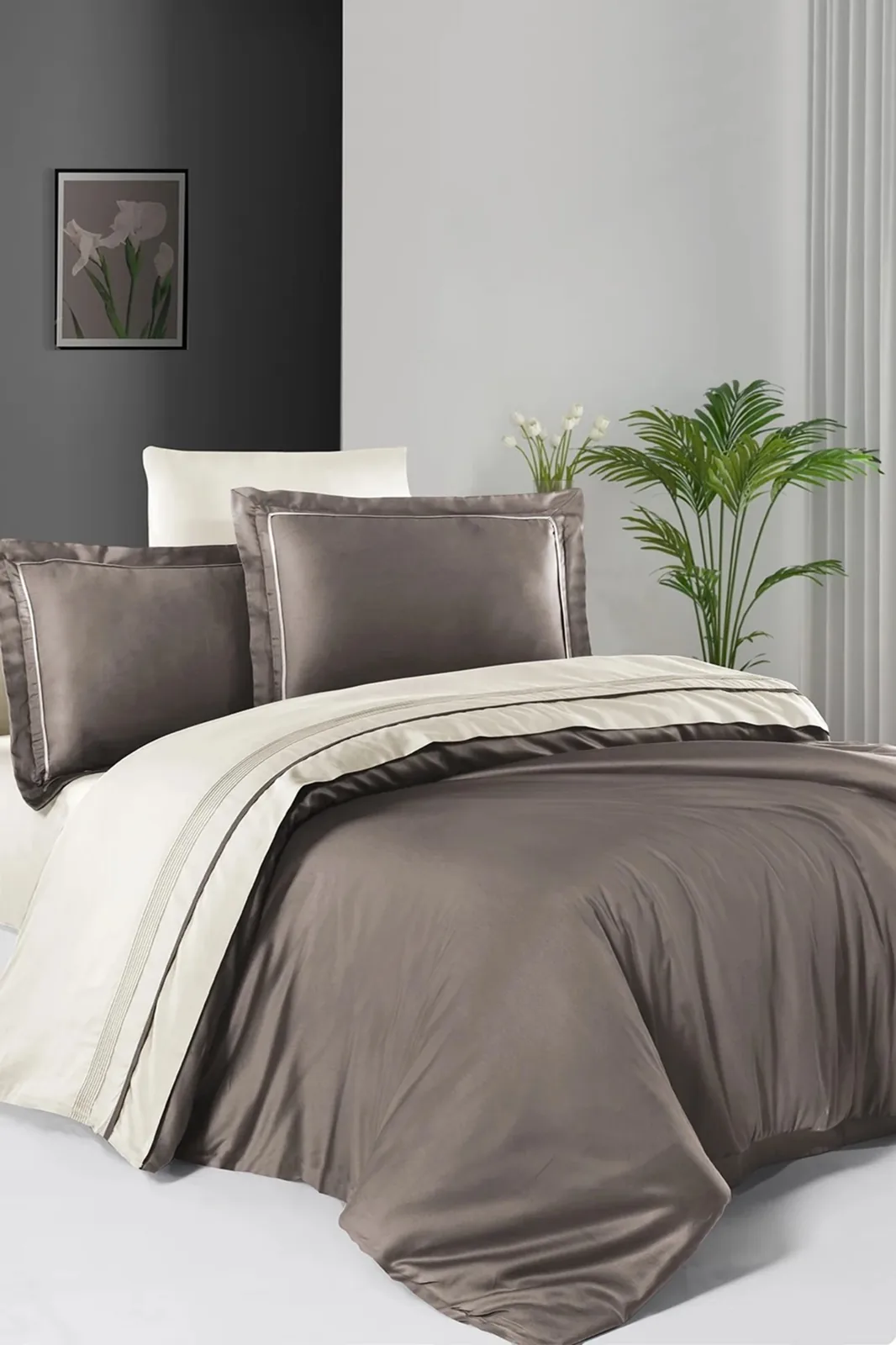 prod_d1ca710c-1b89-453d-b899-0cc2261e6bb2 First Choice Спално бельо „Serenity Mink-Cream“ Deluxe сатен – 100% памук – 6 части – за спалня с един плик - Image 1